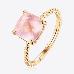 Rose Quartz 4-Prong Adjustable Ring For Women